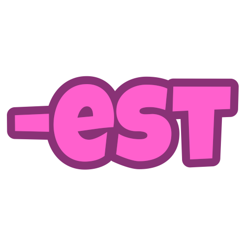 '-est' in pink letters with a darker pink outline.